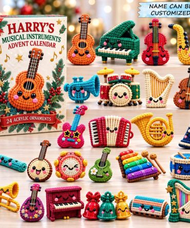 Personalized Amigurumi Musical Instruments Advent Calendar, 24-Day Custom Name Countdown With Acrylic Charms, 2026 Holiday Gift