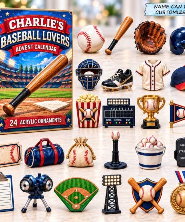 Personalized Baseball Lover Advent Calendar 2026 — 24-Day Acrylic Charm Countdown With Custom Name For Fans