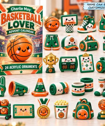 Personalized Basketball Lovers Advent Calendar 2026 — 24-Day Acrylic Charm Countdown, Custom Name For Hoops Fans