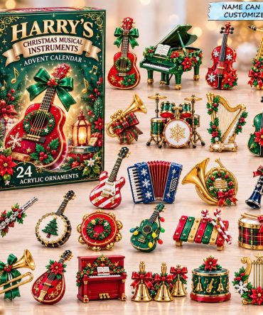 Personalized Musical Instruments Advent Calendar - Custom Name 24-Day Acrylic Charms, Christmas Countdown Keepsake Gift