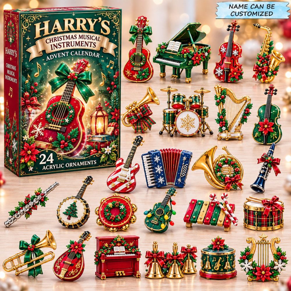 Personalized Musical Instruments Advent Calendar - Custom Name 24-Day Acrylic Charms, Christmas Countdown Keepsake Gift