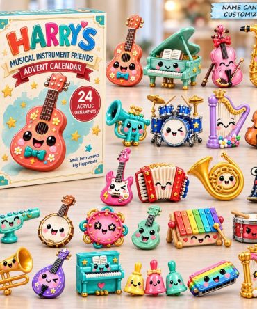 Personalized Kawaii Musical Instrument Advent Calendar 2026 — Custom Name 24-Day Acrylic Charm Countdown With Cute Music Charms