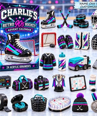Personalized Retro Hockey Advent Calendar 2026 — 24-Day Acrylic Charm Countdown For Fans, Custom Name Option