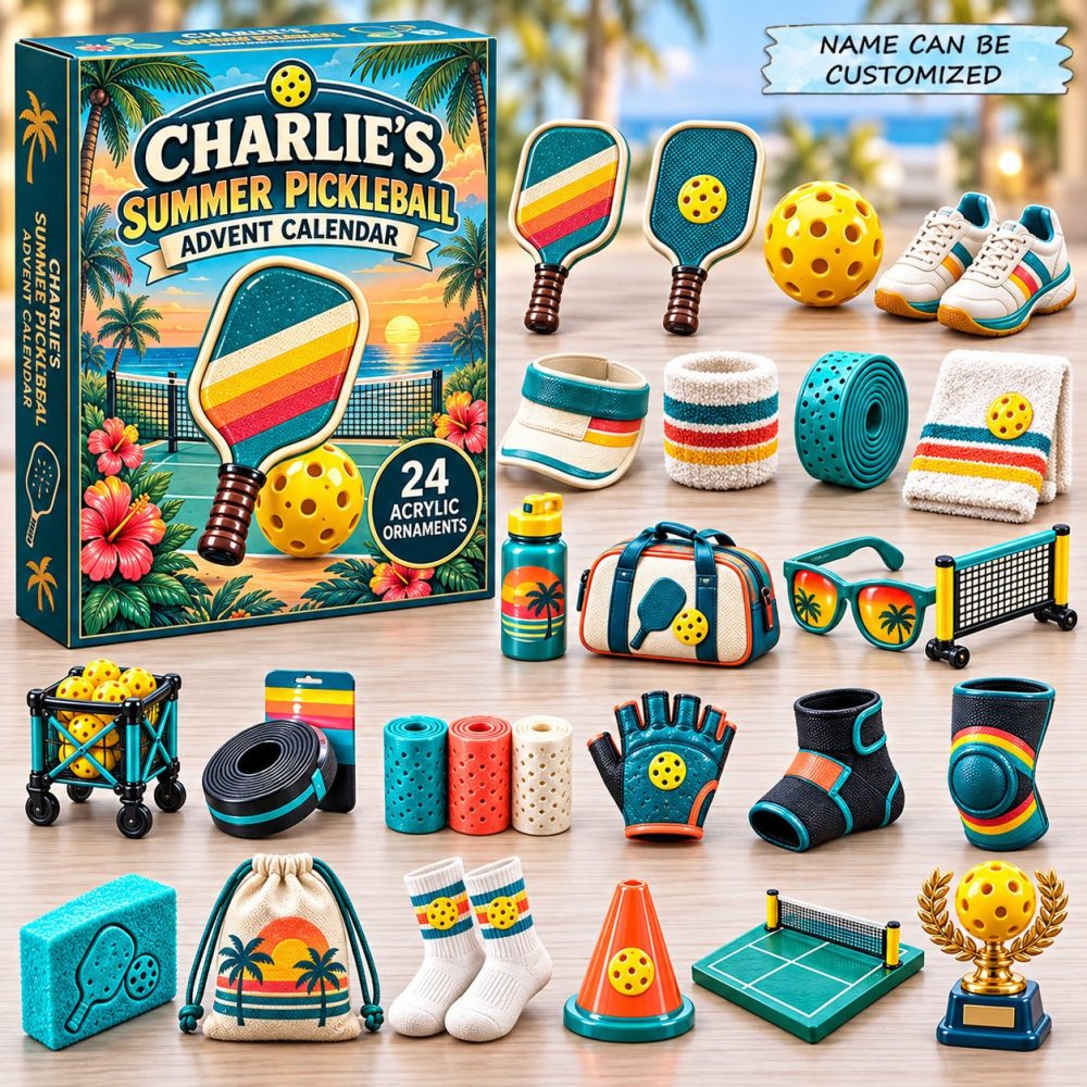 Personalized Pickleball Summer Advent Calendar — Custom Name 24-Day Countdown With Pickleball Acrylic Charms, Perfect Gift