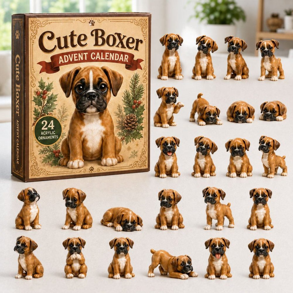 2026 Cute Boxer Holiday Countdown Calendar — 24 Playful Boxer Acrylic Charms, Perfect Stocking Stuffer Gift