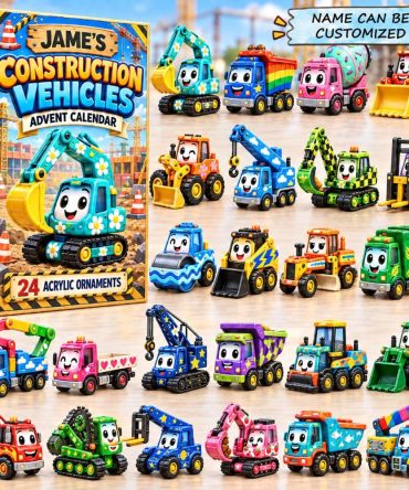 Cute Construction Vehicles Advent 2026 — 24 Kid-Friendly Vehicle Charms In Acrylic, Playful Countdown Calendar & Holiday Gift Set