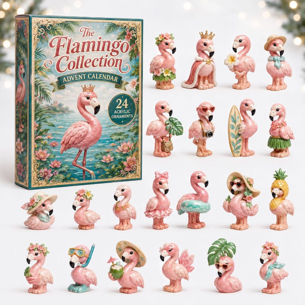 Flamingo Festive Advent Calendar 2026 — 24-Day Cute Flamingo Acrylic Charm Countdown, Tropical Holiday Gift