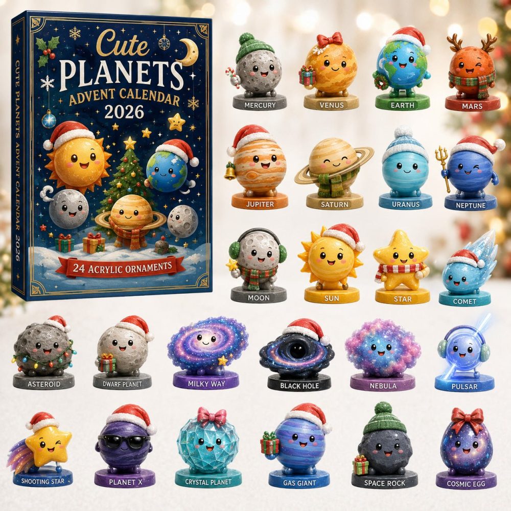 Cute Planets Advent Calendar 2026 — 24-Day Acrylic Charm Countdown, Space-Themed Holiday Gift For Kids & Fans