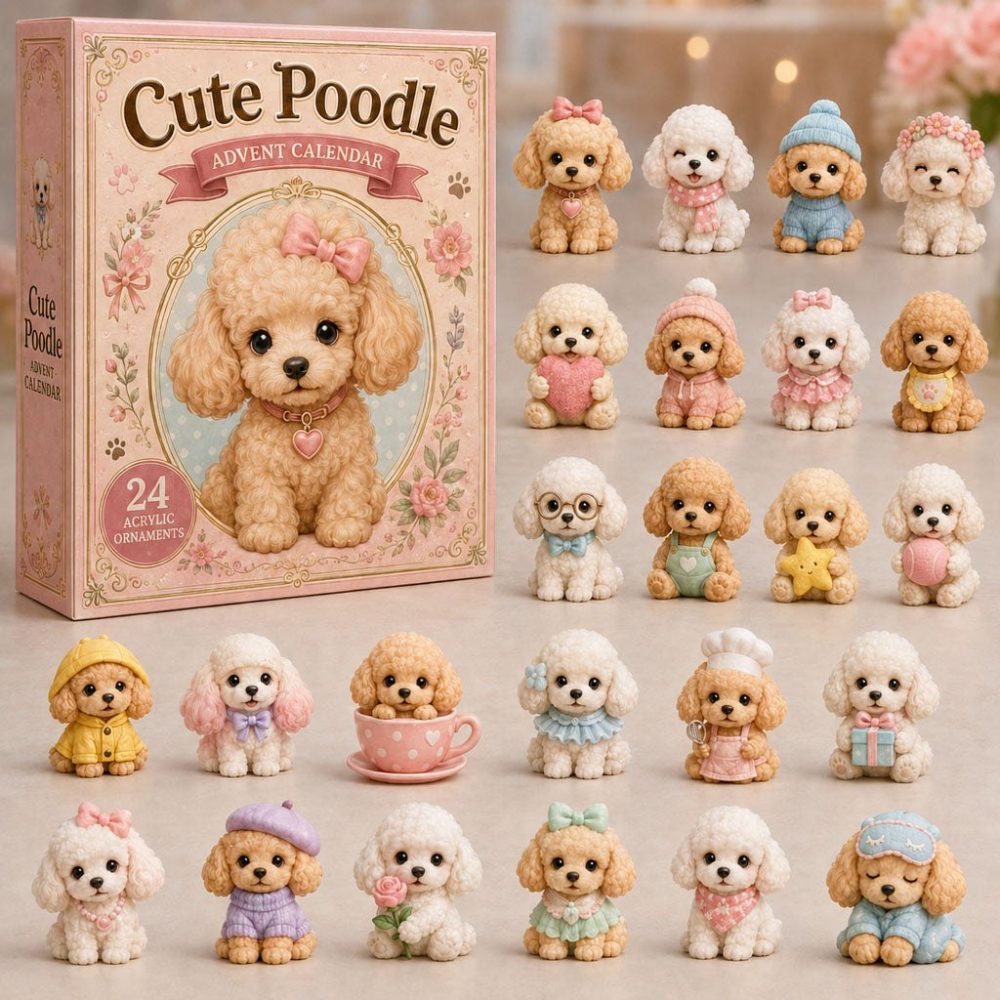 2026 Cute Poodle Holiday Countdown — 24 Sweet Acrylic Poodle Charms, Adorable Gift For Dog Owners & Poodle Fans