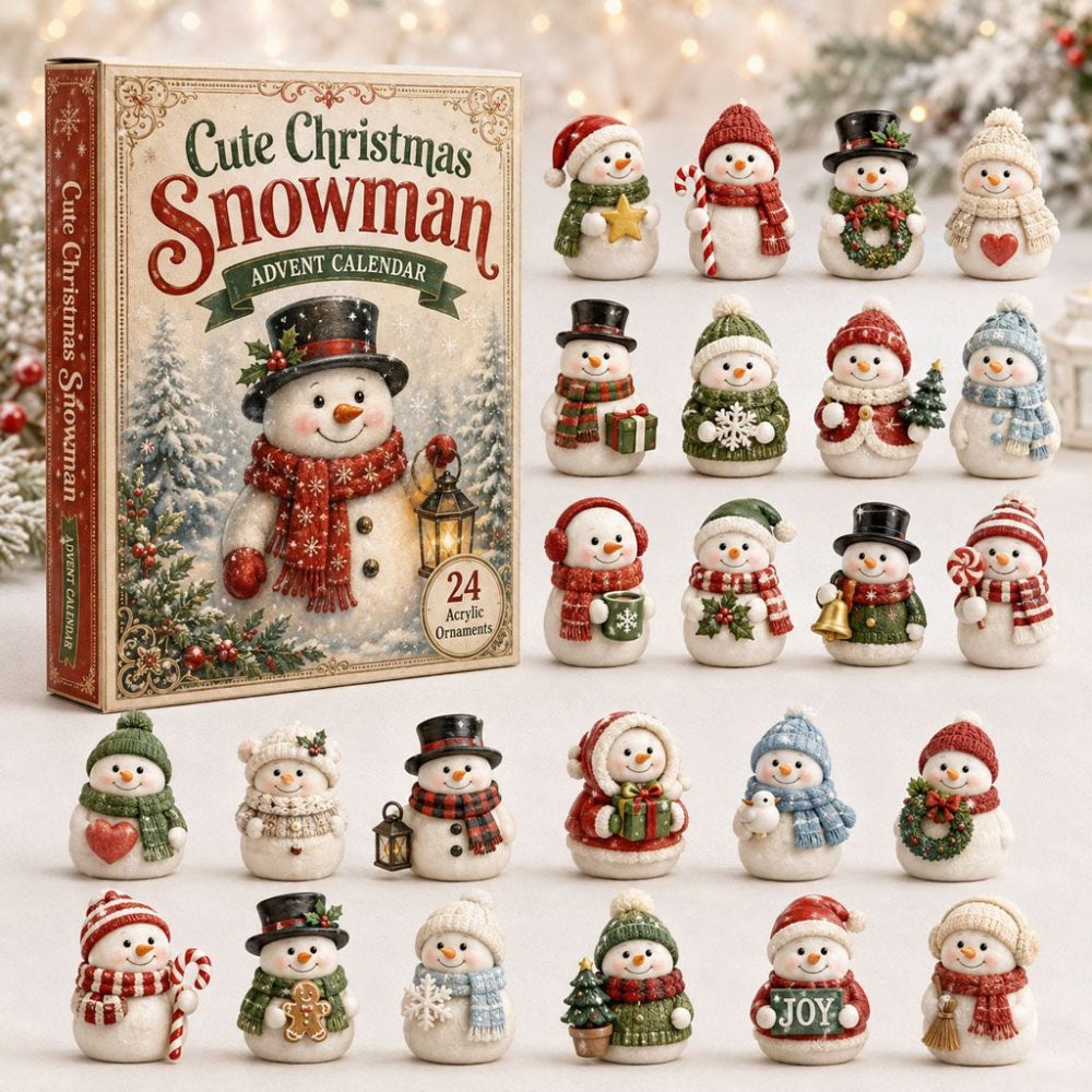 Cute Snowman Advent Calendar 2026 — 24-Day Acrylic Charm Countdown, Festive Snowman Ornaments & Gifts