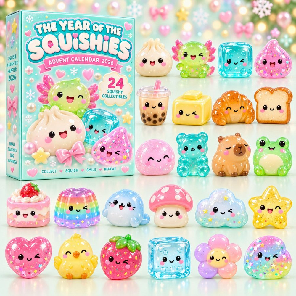 Cute Squishy 24-Day Advent Calendar 2026 — Soft Toy Surprises & Acrylic Charms, Sensory Squishies Perfect For Kids Gifts