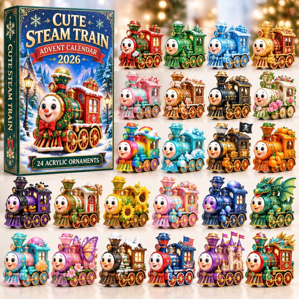 Cute Steam Train 2026 Holiday Countdown Calendar — 24-Day Acrylic Charm Advent With Adorable Vintage Train Collectibles For Kids