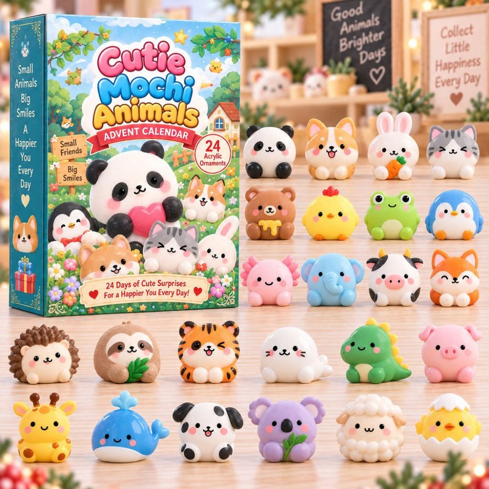 Cutie Mochi Animals Advent Calendar 2026 — 24-Day Acrylic Charm Countdown Featuring Cute Animal Mini Figures , Gift
