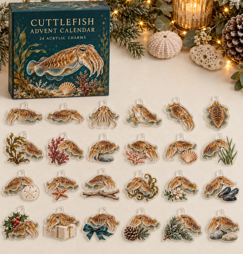Premium Holiday Countdown Set — 24 Collectible Cuttlefish Acrylic Charms , Gift, Keychains, Stocking Stuffers