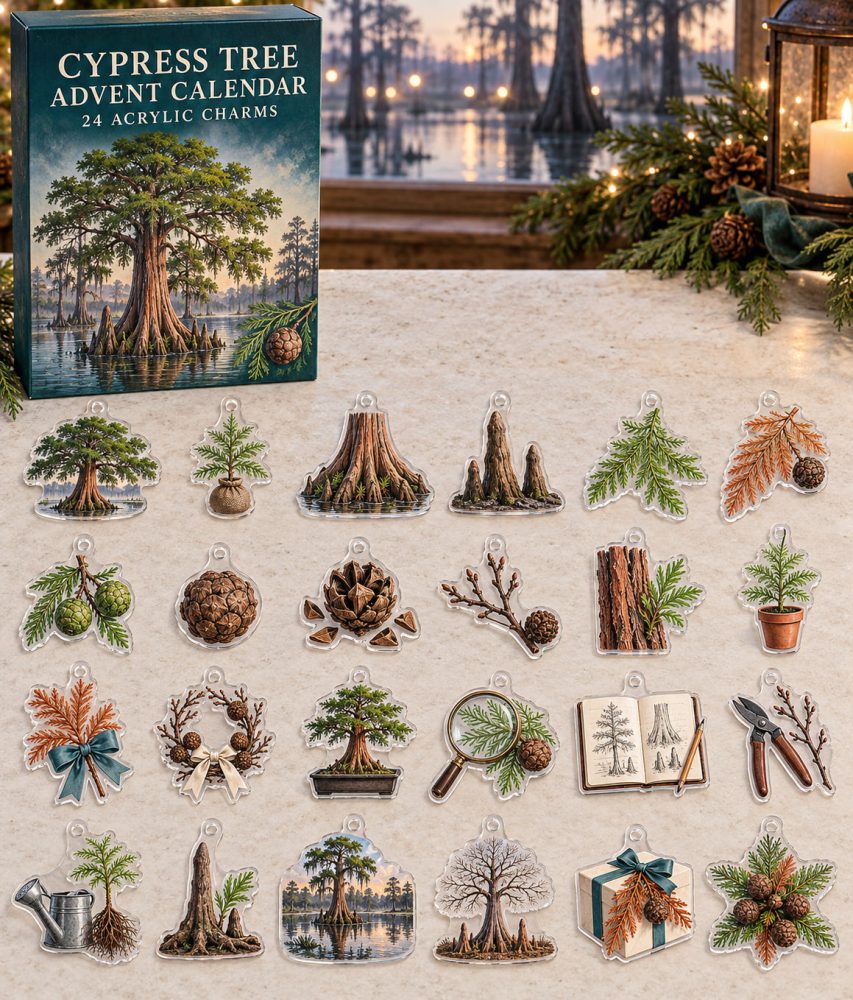 Cypress Tree 24-Day Holiday Countdown - Elegant 24 Acrylic Charm Collection For Gardeners, Nature-Inspired Advent Gift & Festive Decor