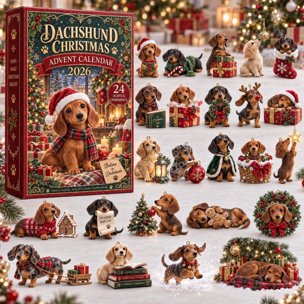 Dachshund Christmas Countdown Calendar 2026 — 24 Festive Acrylic Charms, Cute Wiener Dog Holiday Gift & Tree Ornament Set