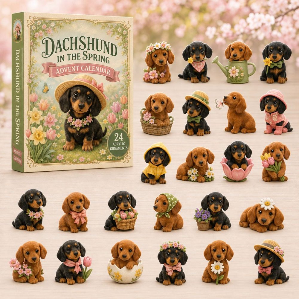 Dachshund In The Garden 2026 — 24 Floral Acrylic Charms Advent Calendar, Perfect Gift For Dog & Garden Lovers