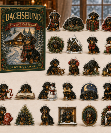 Dachshund Winter Holiday Countdown — 24 Acrylic Charms, Festive 24-Day Wiener Dog Gift Set For Dachshund Enthusiasts