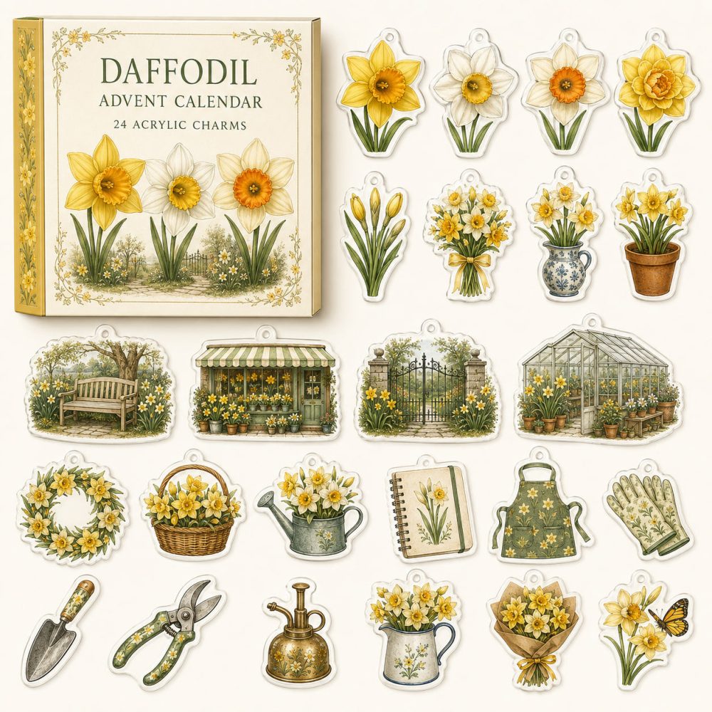 2026 Daffodil Advent Calendar - 24 Day Countdown With 24 Acrylic Charms , Spring Floral Holiday Gift For Gardeners