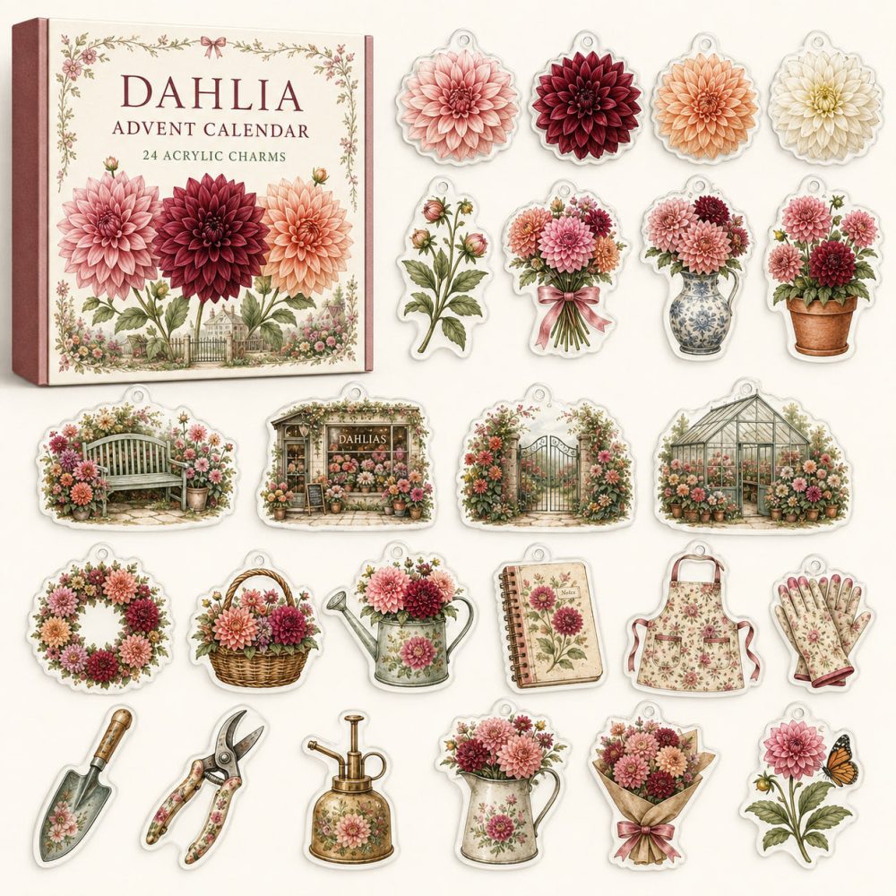 2026 Dahlia Flower Advent Calendar - 24 Day Countdown With 24 Acrylic Charms , Floral Collector'S Holiday Gift