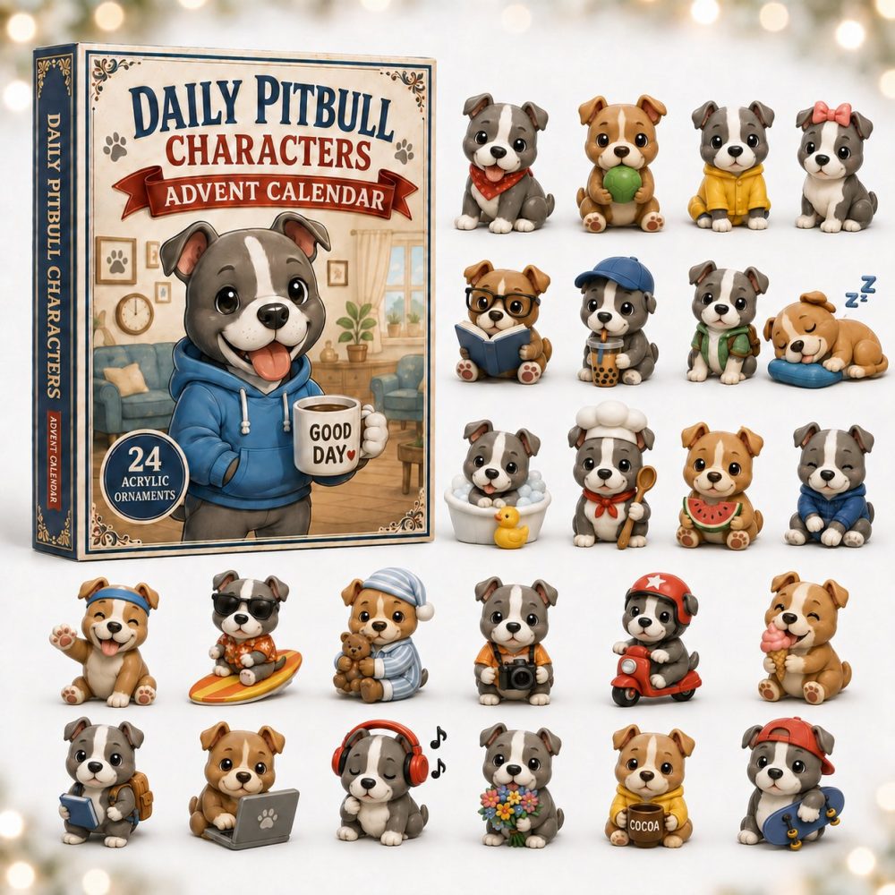 Bold Pitbull Characters Advent Calendar 2026 — 24-Day Acrylic Charm Countdown, Strong-Style Dog Gift Set