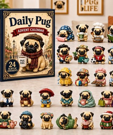 Playful Pug Advent Calendar 2026 — 24-Day Acrylic Charm Countdown, Cute Pug Collectible Holiday Gift