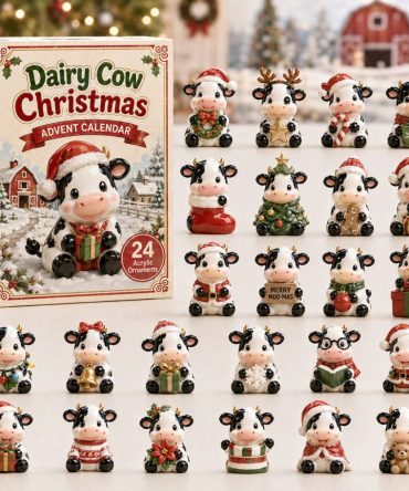 Dairy Cow Christmas Advent 2026 — 24-Day Countdown With Cute Cow Acrylic Charms, Festive Farmhouse Gift