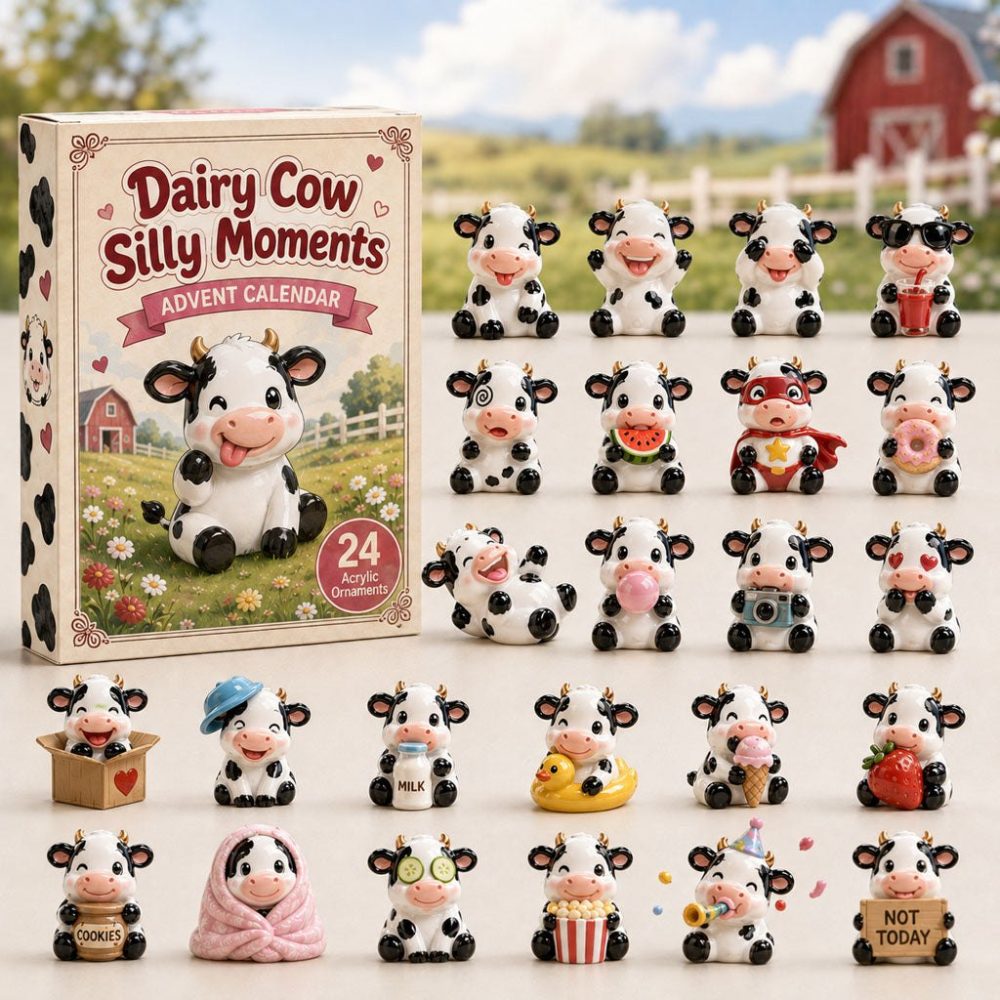 2026 Silly Moments Dairy Cow Advent Countdown - 24-Day Acrylic Charm Calendar, Fun Farm Holiday Gift & Collectible