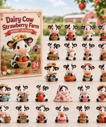 2026 Strawberry Farm Dairy Cow Advent Countdown - 24-Day Acrylic Charm Calendar, Cute Farm Animal Holiday Gift & Decor