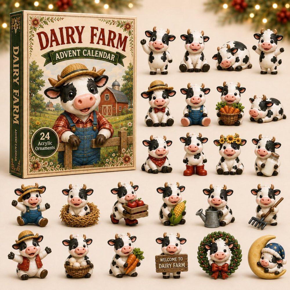 Country Dairy Farm Advent Calendar 2026 — 24-Day Acrylic Charm Countdown, Farm Animal Collectible Gift Set