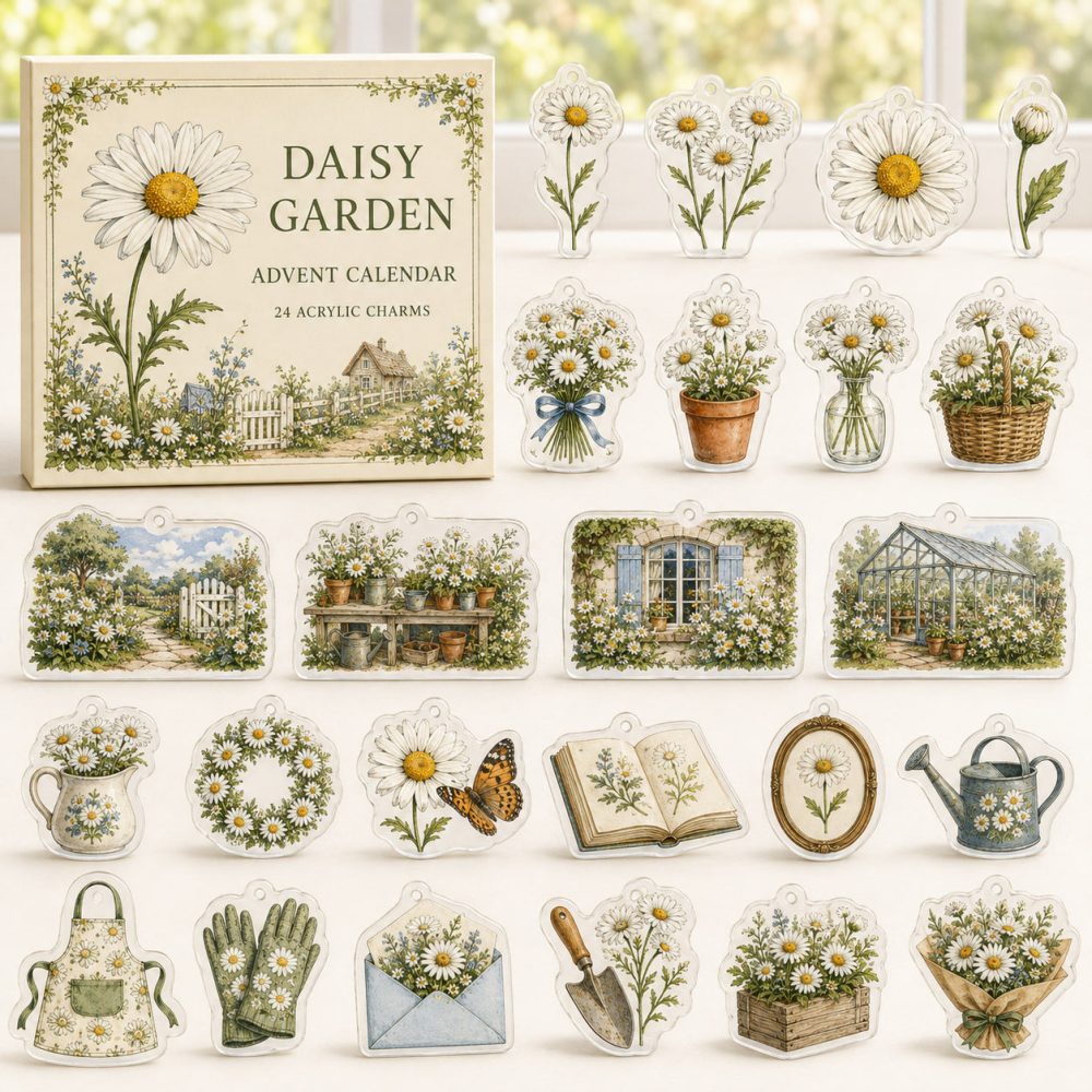 Daisy Delight Advent Calendar — 24 Acrylic Flower Charms For Crafting, Home Decor & Gifts , Bright Spring Countdown Set