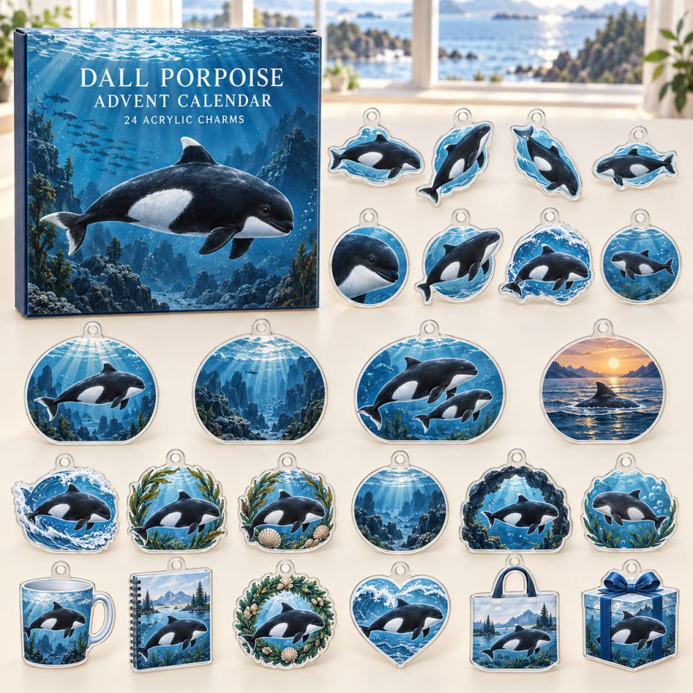Dall Porpoise 24-Day Holiday Advent Calendar — 24 Collectible Acrylic Ocean Charms, Playful Porpoise Countdown Gift