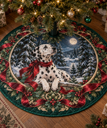 Quilted Dalmatian Christmas Tree Skirt — Spot-On Holiday Decor For Dalmatian Fans, Soft Quilting, Reversible, Charming Gift Idea