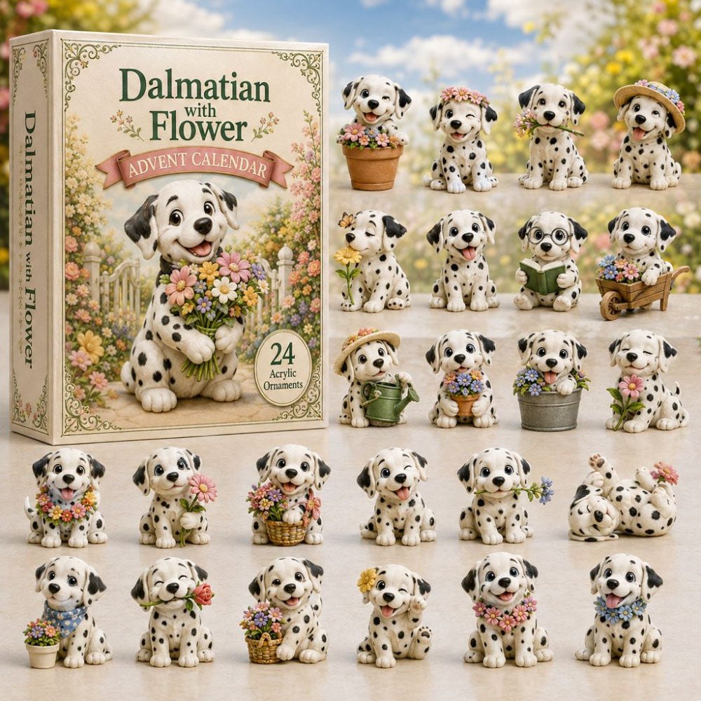 Dalmatian With Flower 2026 Acrylic Advent Calendar — 24-Day Charm Countdown With Floral Canine Keepsakes