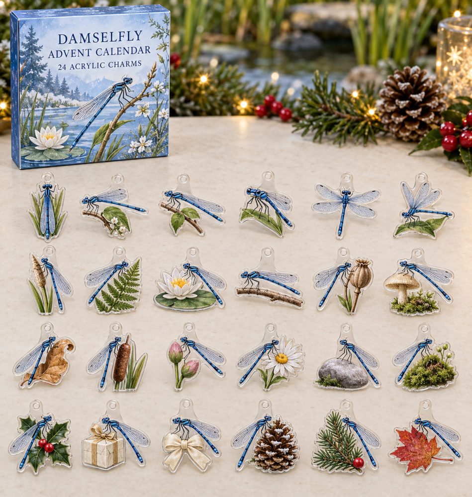 Damselfly Delights Advent Calendar — 24 Detailed Acrylic Damselfly Charms, Elegant Nature-Themed Countdown Box For Gardeners & Collectors