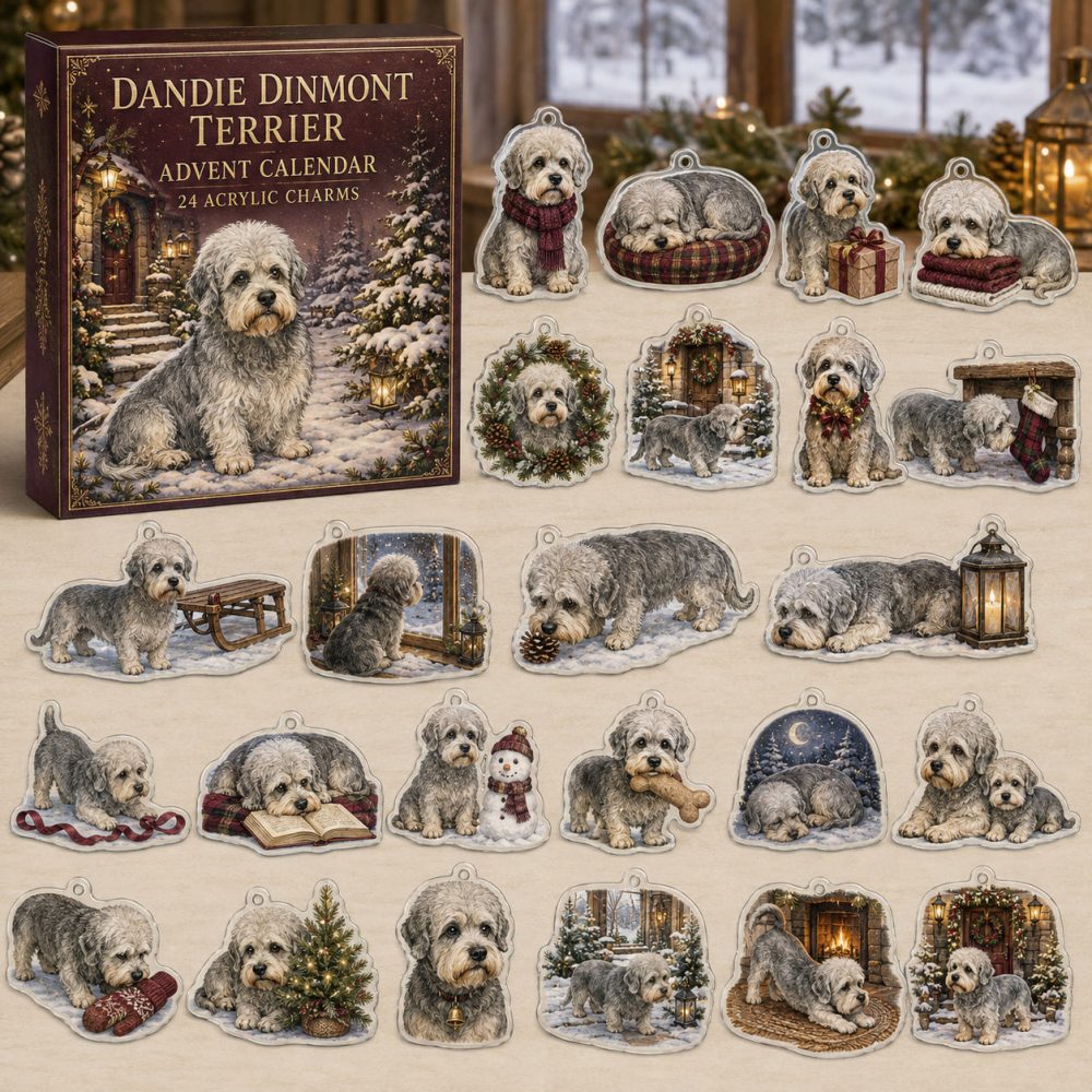 Dandie Dinmont Terrier Holiday Advent Calendar — 24 Acrylic Dog Charms, Christmas Countdown Ornaments & Gift For Terrier Enthusiasts