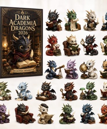 2026 Dark Academia Dragon Calendar - 24 Acrylic Charm Surprises, Moody Literary Aesthetic, Gift For Bookish Fantasy Fans