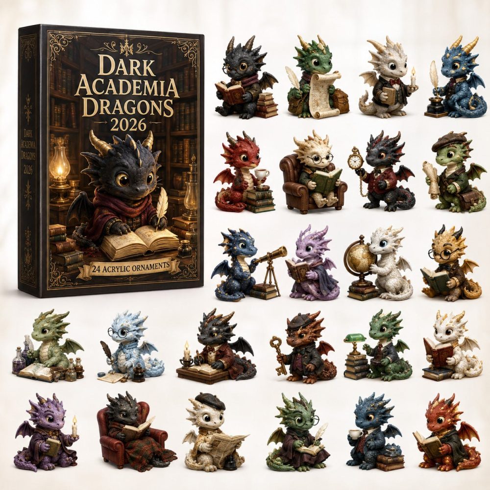 2026 Dark Academia Dragon Calendar - 24 Acrylic Charm Surprises, Moody Literary Aesthetic, Gift For Bookish Fantasy Fans