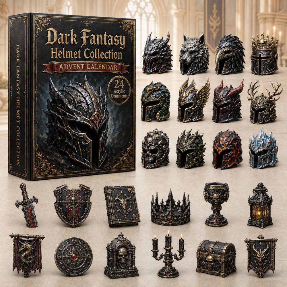 2026 Dark Fantasy Helmets Countdown - 24-Day Acrylic Armor Charms, Gothic Advent Calendar Gift For Cosplay And Collectors