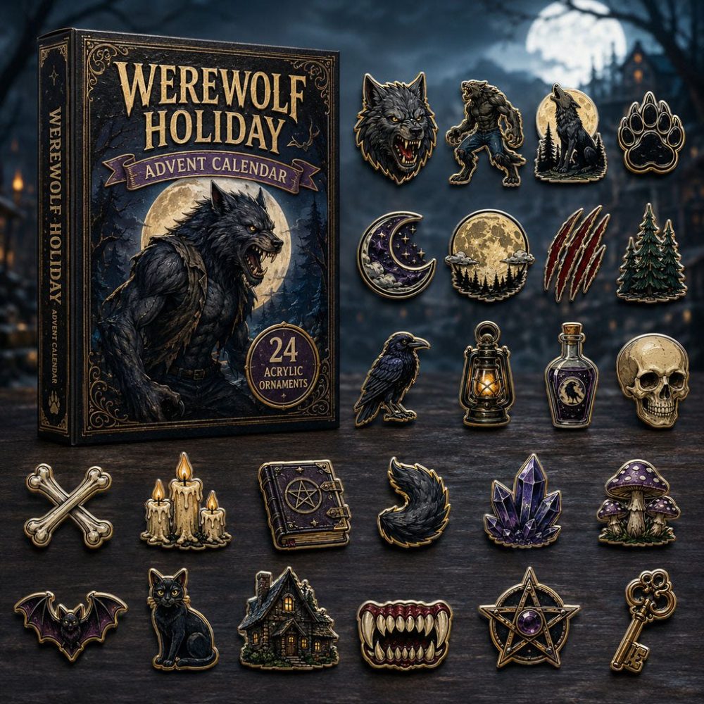 Dark Werewolf Advent Calendar 2026 - 24-Day Full Moon Gothic Countdown With Acrylic Charms & Scary Surprises
