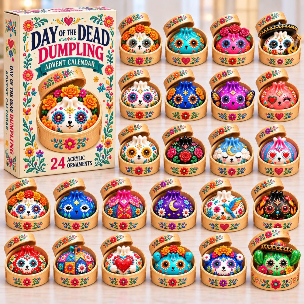 Day Of The Dead Dumpling Advent Calendar - 24-Day Acrylic Charms, Sugar Skull Holiday Countdown & Festive Mexican Gift