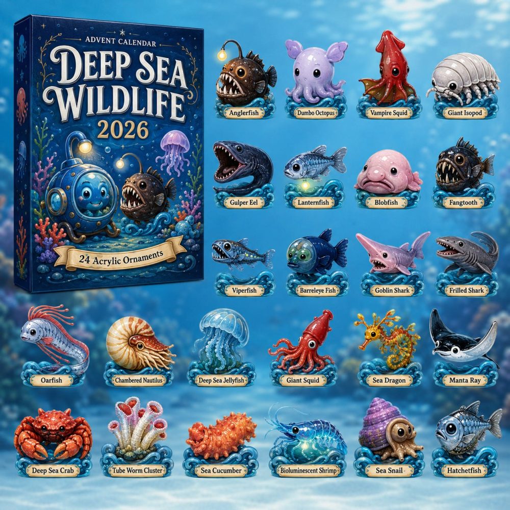 2026 Deep Sea Wildlife Advent Calendar - 24-Day Acrylic Ocean Charms, Marine Creature Countdown Gift For Kids And Collectors