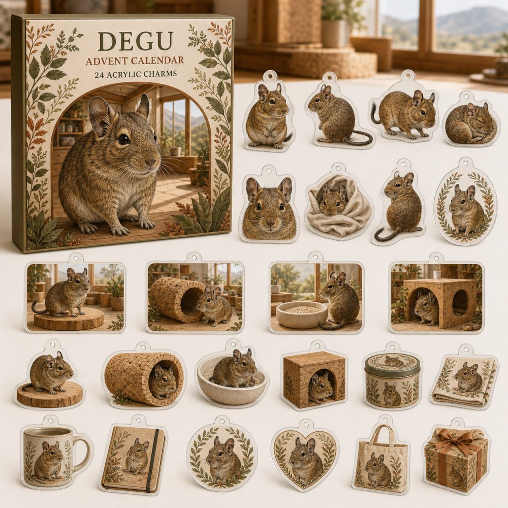Degu Holiday Countdown Collection — 24 Mini Acrylic Charms For Advent, Small Pet Lovers, Ornaments & Gift Giving