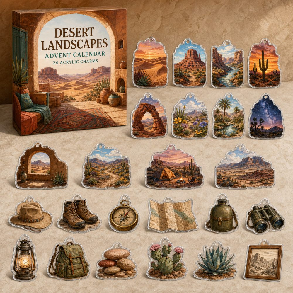 24-Day Desert Landscapes Charm Countdown — Acrylic Dune, Cactus & Oasis Mini Charms For Desert Lovers, Explorer Gift Set