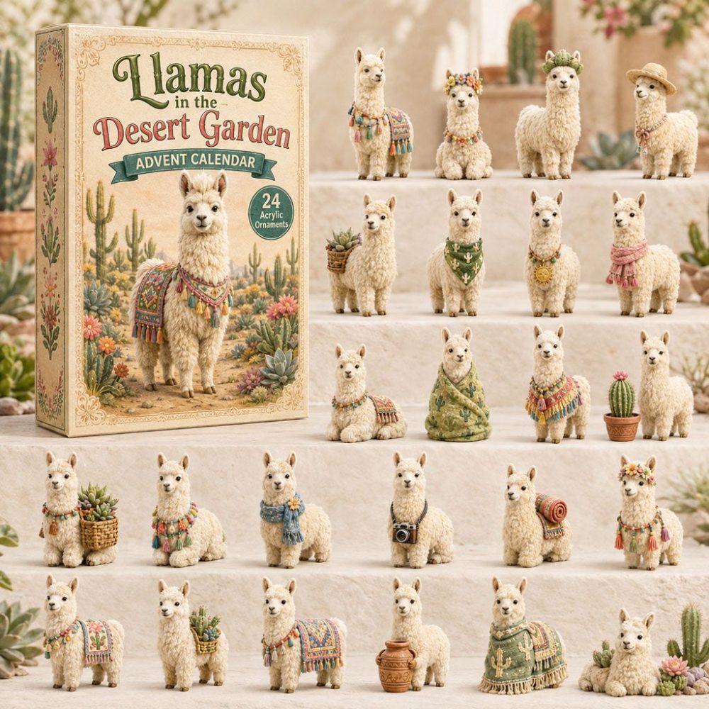 2026 Desert Llama Garden Advent - 24-Day Acrylic Charm Calendar, Boho Llama Countdown Gift For Kids And Home Decor