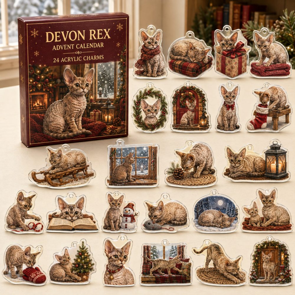 Devon Rex Holiday Advent Calendar With 24 Acrylic Charms — Limited-Edition Cat Lover Gift & Winter Collectible Set
