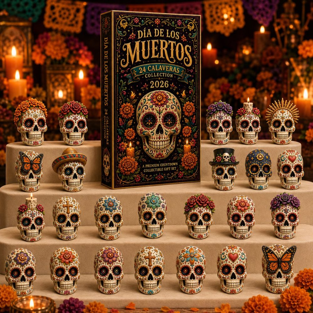 Dia De Los Muertos Celebration Advent 2026 — 24-Piece Daily Reveal With Acrylic Charms, Vibrant Sugar Skull Ornaments, Gift-Ready