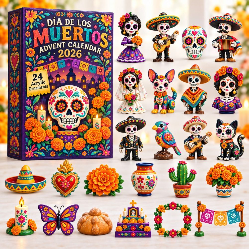 Dia De Los Muertos 24-Day Advent 2026 - Vibrant Acrylic Charm Countdown, Cultural Day Of The Dead Keepsake Ornaments