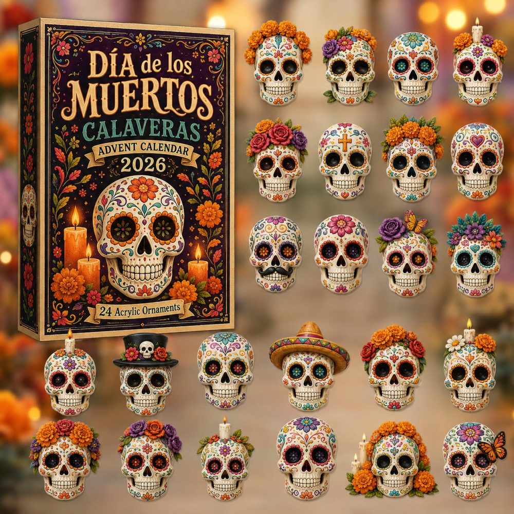 Dia De Los Muertos Calaveras Countdown 2026 — 24-Day Acrylic Charm Advent With Traditional Colorful Calavera Designs