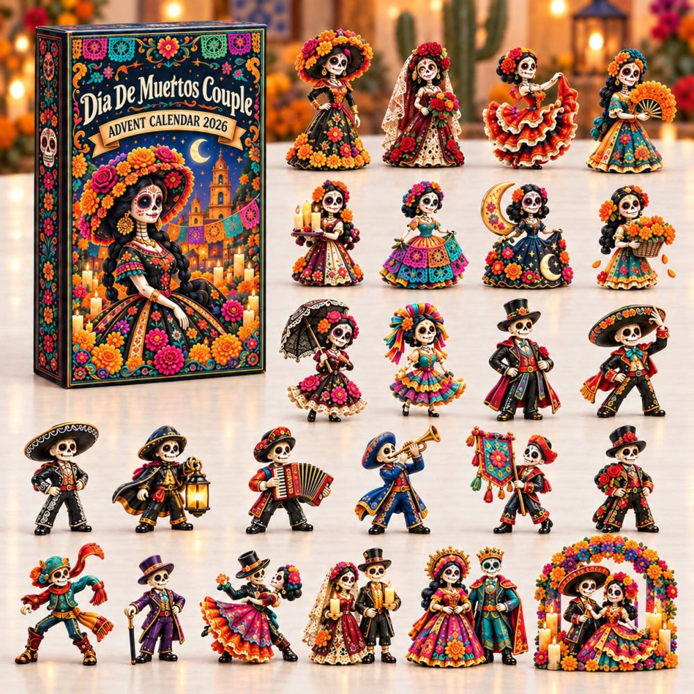 Dia De Muertos Couple 2026 Cultural Countdown — 24-Day Sugar Skull Couple Advent Calendar With Acrylic Charms, Vibrant Holiday Keepsake